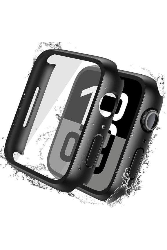 For Apple Watch Series 10 [46mm] Waterproof Case, IC ICLOVER Full Cover Snap-On Cover with Built-in Clear Glass Screen Protector Anti-Scratch & Shockproof Hard PC Black Bumper iWatch Series 10 46mm