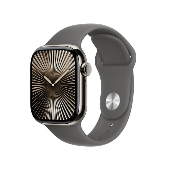 Apple Watch Series 10 GPS + Cellular 42mm Natural Titanium Case with Stone Gray Sport Band - M/L