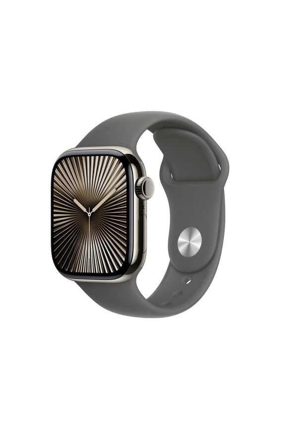 Watch Series 10 GPS + Cellular 42mm Natural Titanium Case with Stone Gray Sport Band - M/L
