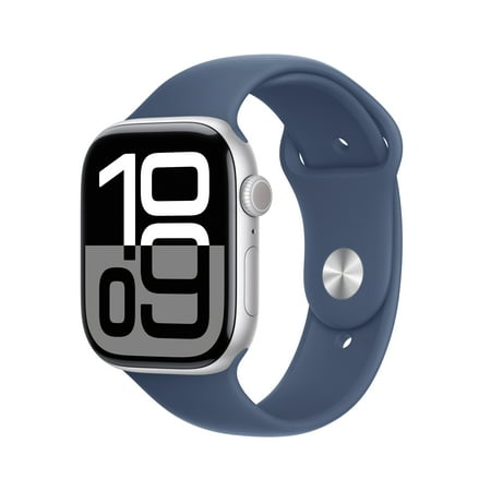 Apple Watch Series 10 (GPS+Cellular) 46mm Aluminum Case with Denim Sport Band - M/L - Silver - (2024)