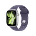 thumbnail image 1 of Apple Watch Series 11 [GPS 42mm] Smartwatch with Silver Aluminum Case with Purple Fog Sport Band - S/M, 1 of 10