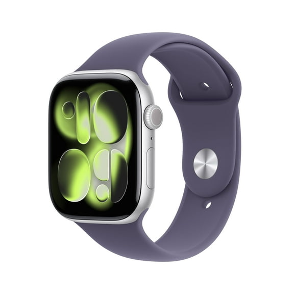 Open Box Apple Watch Series 11 [GPS 46mm] Smartwatch with Silver Aluminum Case with Purple Fog Sport Band - M/L