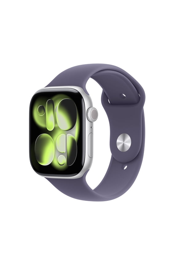 Open Box Apple Watch Series 11 [GPS 46mm] Smartwatch with Silver Aluminum Case with Purple Fog Sport Band - M/L