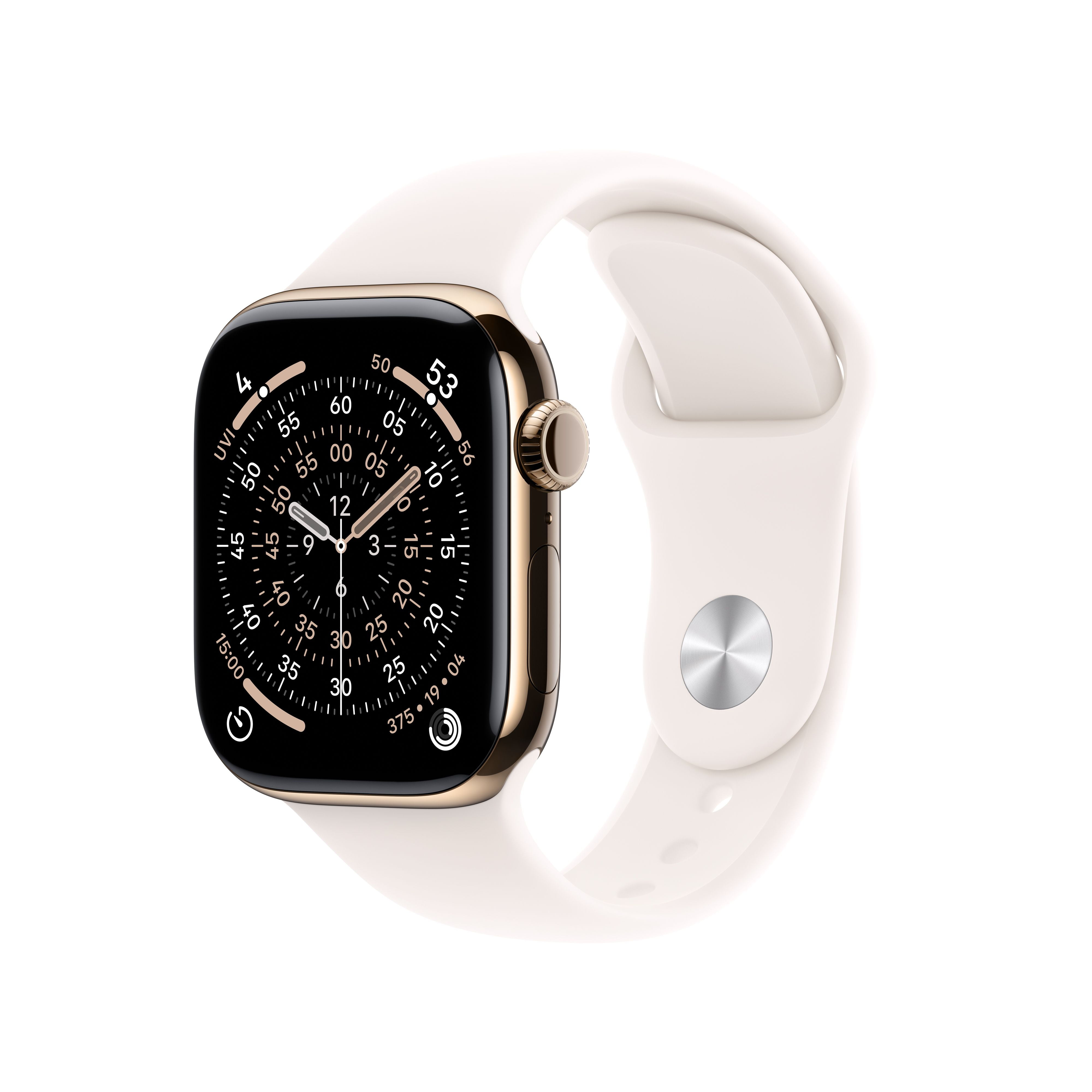 Apple Watch Series 11 [GPS + Cellular 42mm] Smartwatch with Gold Titanium Case with Light Blush Sport Band - M/L