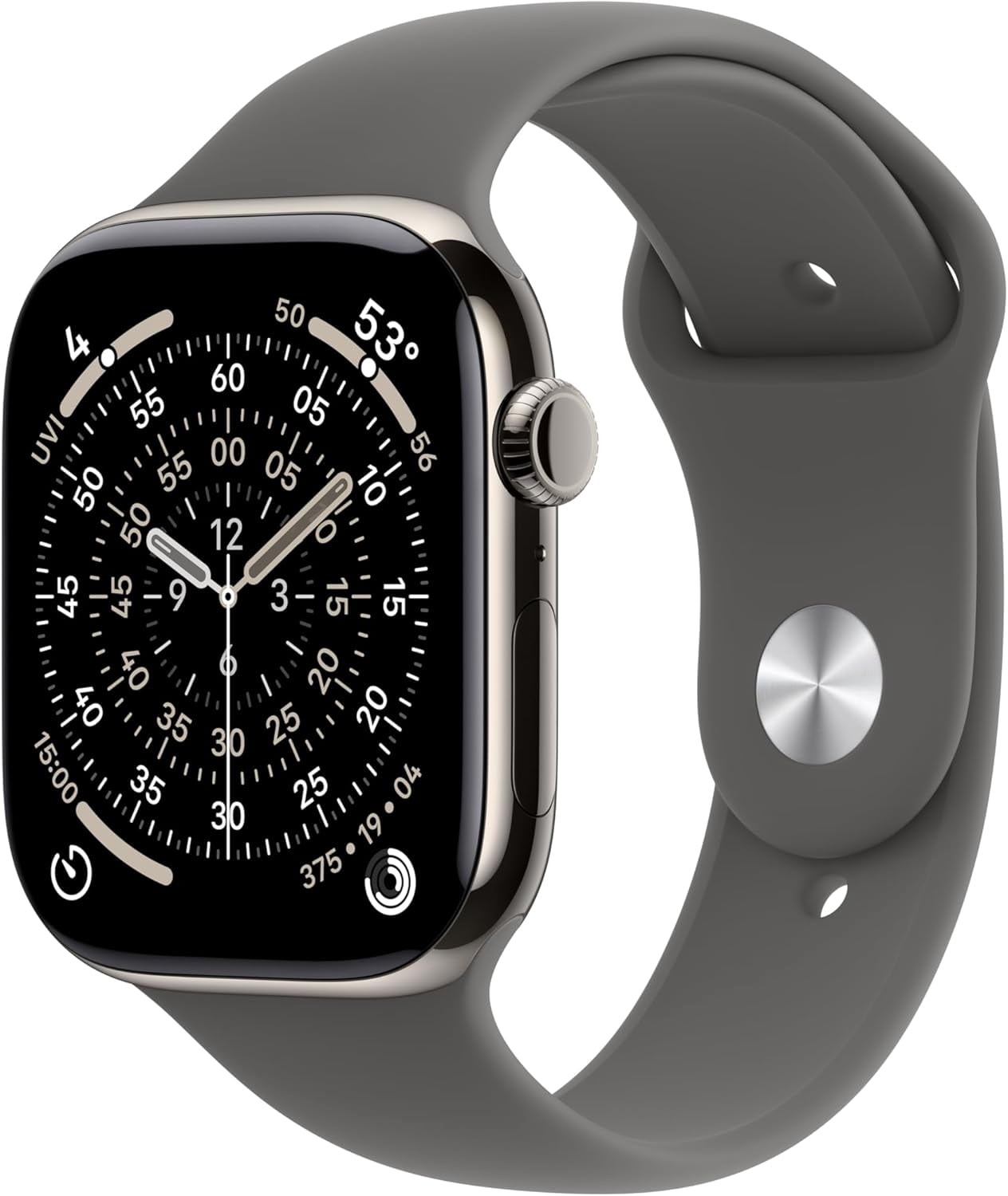 Apple Watch Series 11 [GPS + Cellular 42mm] Smartwatch with Natural Titanium Case with Stone Gray Sport Band - M/L