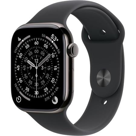 Apple Watch Series 11 (GPS+Cellular) 42mm Titanium Case with Black Sport Band - M/L - Slate - (2025)