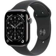 Apple Watch Series 11 [GPS + Cellular 42mm] Smartwatch with Slate Titanium Case with Black Sport Band - S/M
