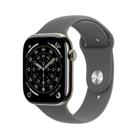 Apple Watch Series 11 [GPS + Cellular 46mm] Smartwatch with Natural Titanium Case with Stone Gray Sport Band - M/L