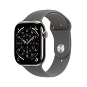 Apple Watch Series 11 [GPS + Cellular 46mm] Smartwatch with Natural Titanium Case with Stone Gray Sport Band - S/M