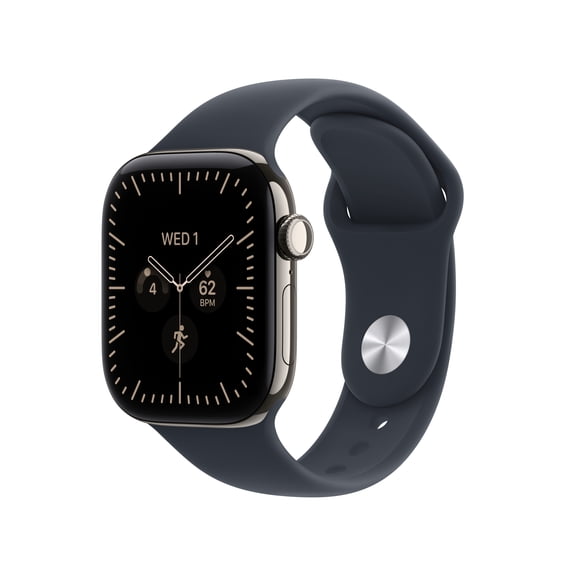 Apple Watch Series 12 GPS + Cellular 42mm Natural Titanium Case with Navy Blue Sport Band - M/L
