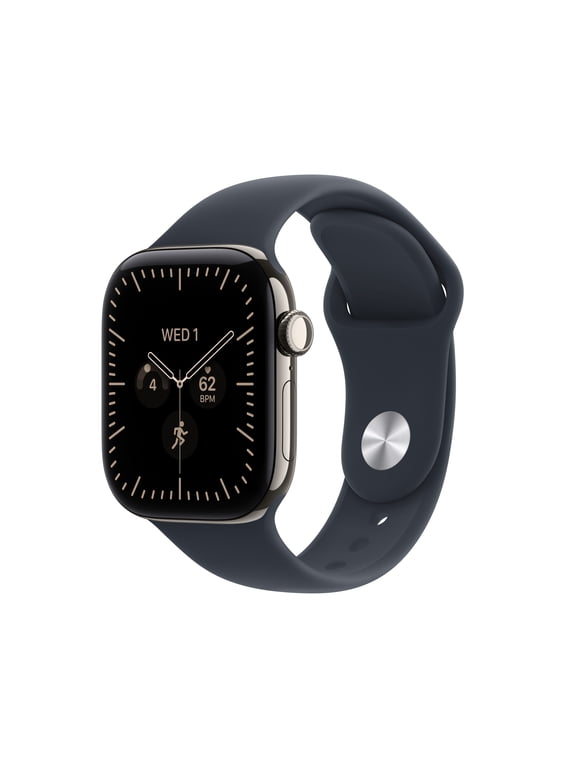 Watch Series 12 GPS + Cellular 42mm Natural Titanium Case with Navy Blue Sport Band - M/L