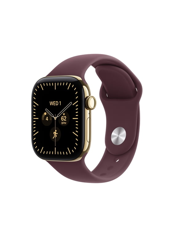 Watch Series 12 GPS + Cellular 42mm Radiant Gold Titanium Case with Burgundy Sport Band - S/M