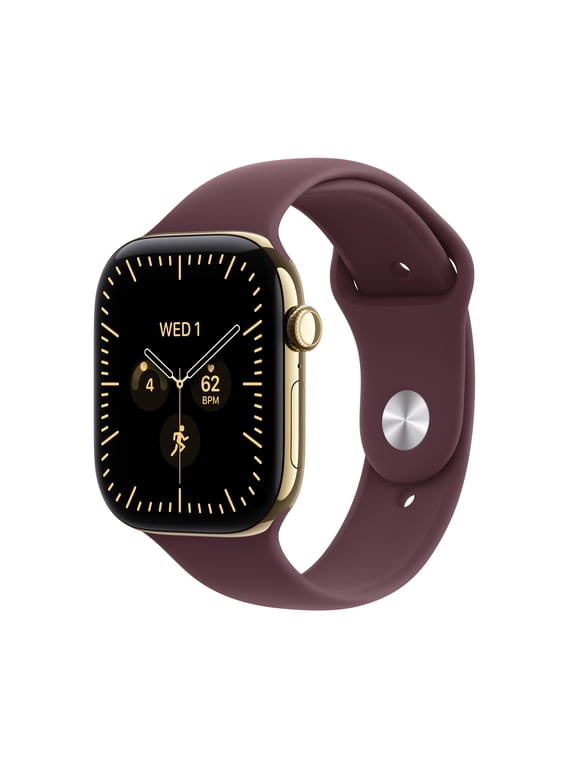 Watch Series 12 GPS + Cellular 46mm Radiant Gold Titanium Case with Burgundy Sport Band - S/M