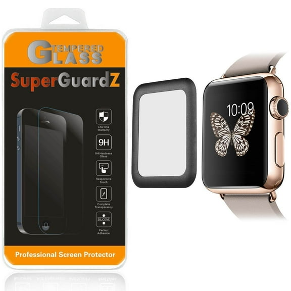 For Apple Watch Series 2 38 mm - SuperGuardZ 3D Curved FULL COVER Tempered Glass Screen Protector, Full Screen Coverage, Edge-To-Edge Protection [Black]