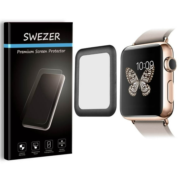 Apple Watch Series 2 42 mm [SWEZER] FULL COVER Tempered Glass Screen Protector, Curved Edge Design, Edge-To-Edge Protection [Black]