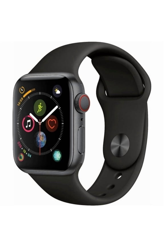 Pre-Owned Apple Watch Series 4 GPS + Cellular 4G LTE, 44mm Space Gray Aluminum Case with Black Sport Band, 6 Ounce