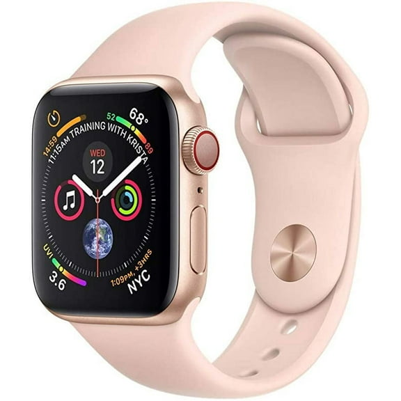 Pre-Owned Apple Watch Series 4 44MM Rose Gold Aluminum Case GPS + Cellular Smart Watch with Pink Sport Band, 10 Hours Battery Life