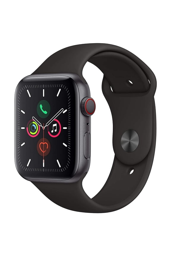 Pre-Owned Apple Watch Series 5 40mm GPS + Cellular Smart Watch, 18 Hours Battery Life, 1 Pound, Space Gray Aluminum Case, Black Sport Band, 1, 1, 1