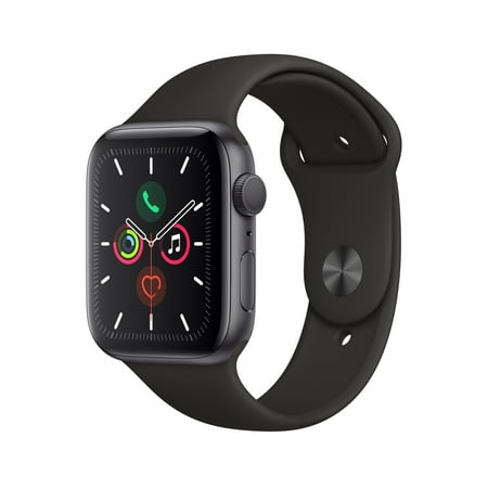 Apple Watch Series 5 GPS, 44mm Space Gray Aluminum Case with Black Sport Band - S/M & M/L