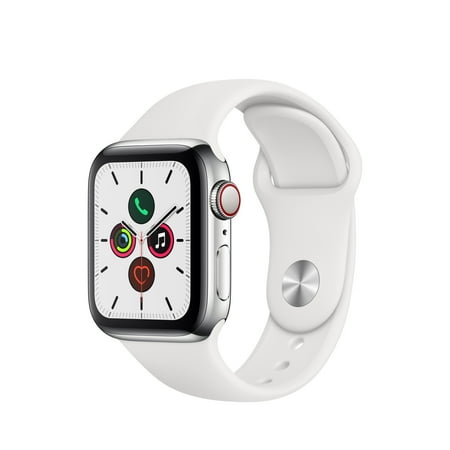 Apple Watch Series 5 (GPS + Cellular) 40mm Stainless Steel Case with White Sport Band - Stainless Steel