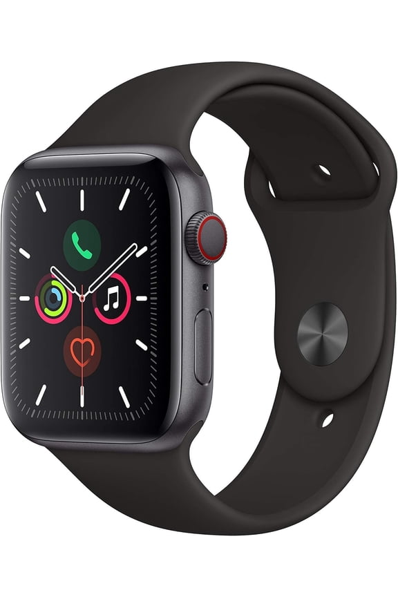 Pre-Owned Apple, W-AP-S5-44-BLK-LTE-A, Watch Series 5, Smart Watch, GPS + Cellular 4G LTE, Time Display, Accelerometer, GPS, Elevation Tracker, Notifications, Heart Rate Monitor, Always-On Retina display, Electrical and optical heart sensors, Space Gray Aluminum Case with Black Sport Band/ 44mm, 1