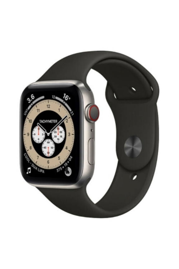 Restored Apple Watch Series 6 44mm GPS + Cellular Smart Watch, Titanium Case, Black Sport Band