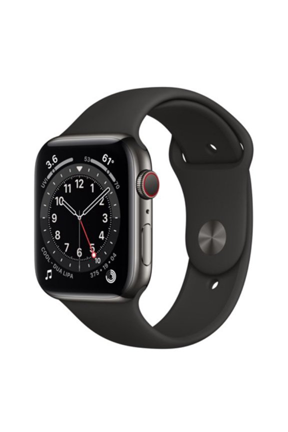 Pre-Owned Apple Watch Series 6 44mm GPS + Cellular Unlocked - Graphite Stainless Steel Case - Black Sport Band (2020)