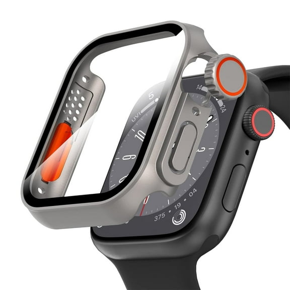 For Apple Watch Series 6/5/4/SE 2 [44mm] Case, IC ICLOVER [Looks like Ultra Protector Case] Full Cover Snap-on Cover with Built-in Clear Glass Screen Protector for iWatch Series 6/5/4/SE 2, Titanium