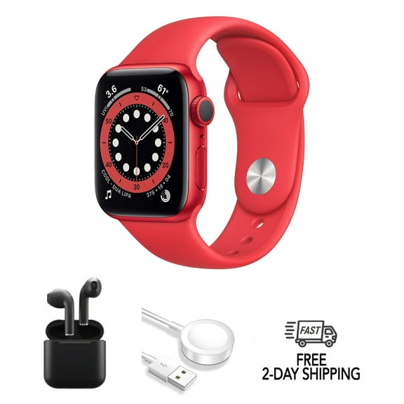 Pre-Owned Apple Watch Series 6 Aluminum 40mm A2291 (GPS Only, No Cellular) Red w/ Wireless Earbuds