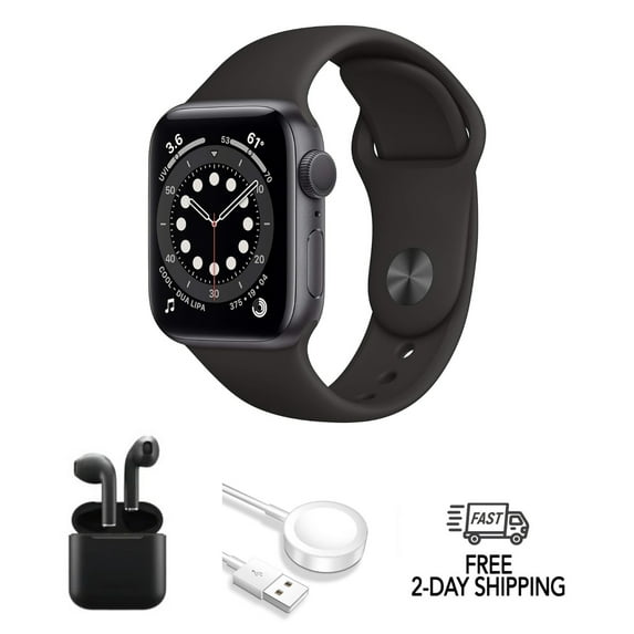 Pre-Owned Apple Watch Series 6 Aluminum 40mm A2291 (GPS Only, No Cellular) Space Gray w/ Wireless Earbuds
