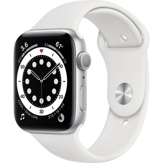 Apple Watch Series 6 GPS, 44mm Silver Aluminum Case with White Sport Band - Regular
