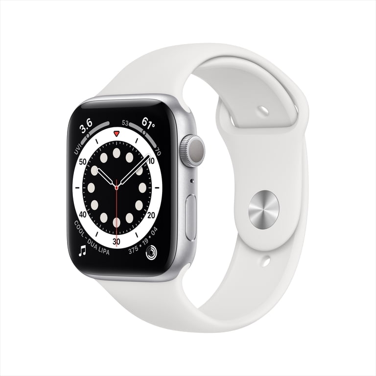 Apple Watch Series 6 GPS, 44mm Silver Aluminum Case, White Sport