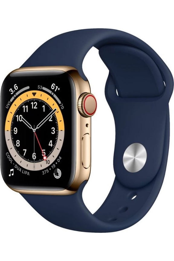 Restored Apple Watch Series 6 GPS + Cellular, 40mm Gold Stainless Steel Case with Deep Navy Sport Band