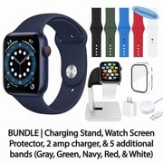 Restored Apple Watch Series 6 GPS + Cellular, 44mm Blue Aluminum Case with Deep Navy Sport Band - Regular
