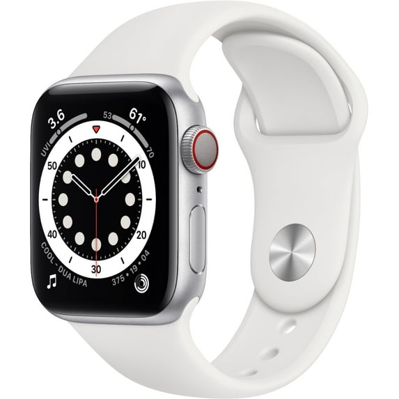 Apple Watch Series 6 GPS + Cellular, 44mm Silver Aluminum Case with White Sport Band - Regular