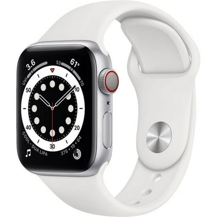 Pre-Owned Apple Watch Series 6 (GPS   Cellular 4G LTE, 44mm) - Silver Aluminum Case with White Sport Band - Used