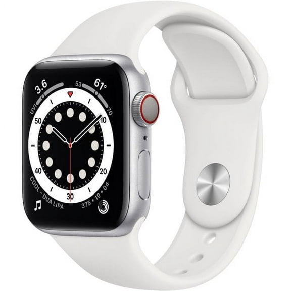 Pre-Owned Apple Watch Series 6 (GPS   Cellular 4G LTE, 44mm) - Silver Aluminum Case with White Sport Band - Used