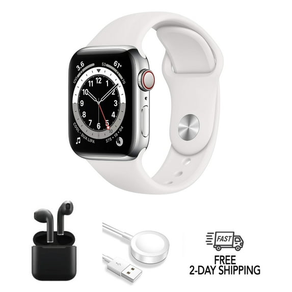 Pre-Owned Apple Watch Series 6 Stainless Steel 40mm A2293 (GPS Only, No Cellular) Silver w/ Wireless Earbuds
