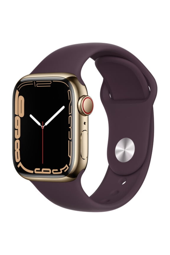 Pre-Owned Apple Watch Series 7 41mm GPS + Cellular Gold Stainless Steel - Dark Cherry Sport Band