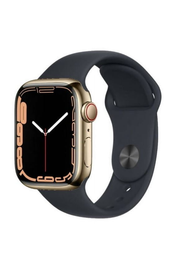 Pre-Owned Apple Watch Series 7 GPS + Cellular 41mm Gold Stainless Steel Black Sport Band