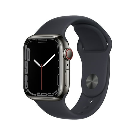 Apple Watch Series 7 GPS + Cellular, 41mm Graphite Stainless Steel with Midnight Sport Band - Regular