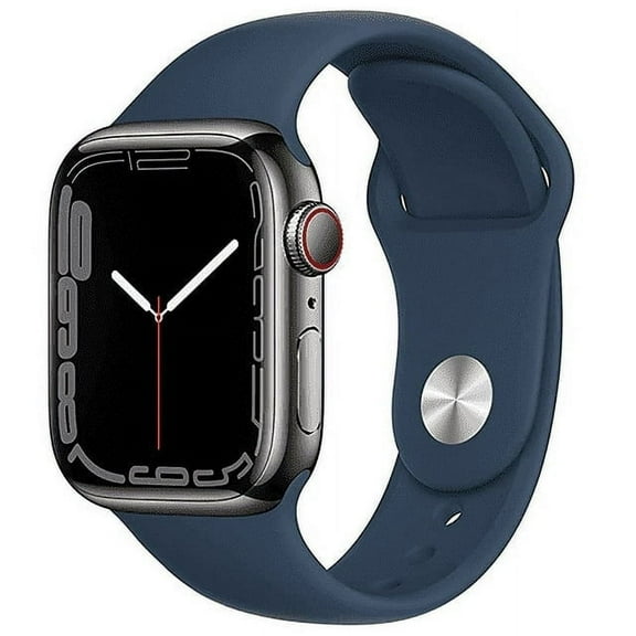 Pre-Owned Apple Watch Series 7 GPS + Cellular Smart Watch, 45mm, 18 Hour Battery Life, Graphite Stainless Steel, Abyss Blue Sport Band