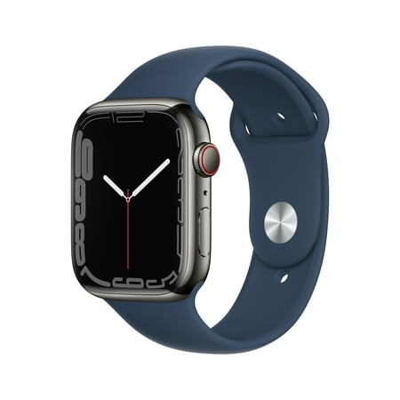Apple Watch Series 7 GPS + Cellular, 45mm Graphite Stainless Steel Case with Abyss Blue Sport Band - Regular