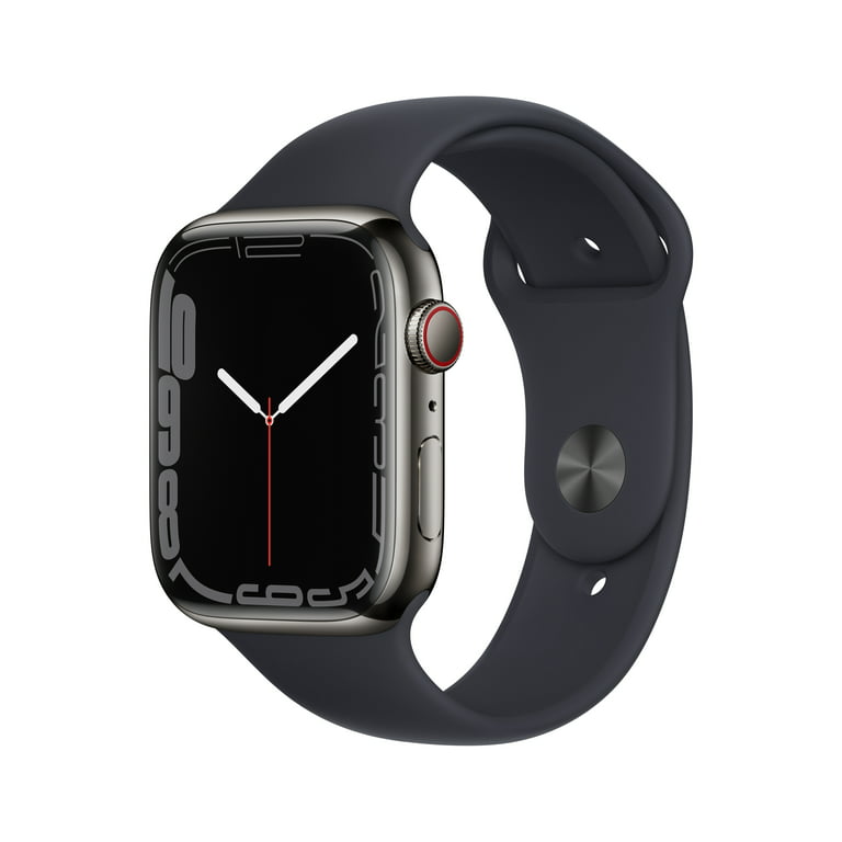 Apple Watch Series 7 GPS + Cellular, 45mm Graphite Stainless Steel with  Midnight Sport Band - Regular