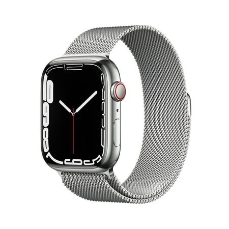 Apple Watch Series 7 (GPS + Cellular) 45mm Silver Stainless Steel Case with Silver Milanese Loop - Silver