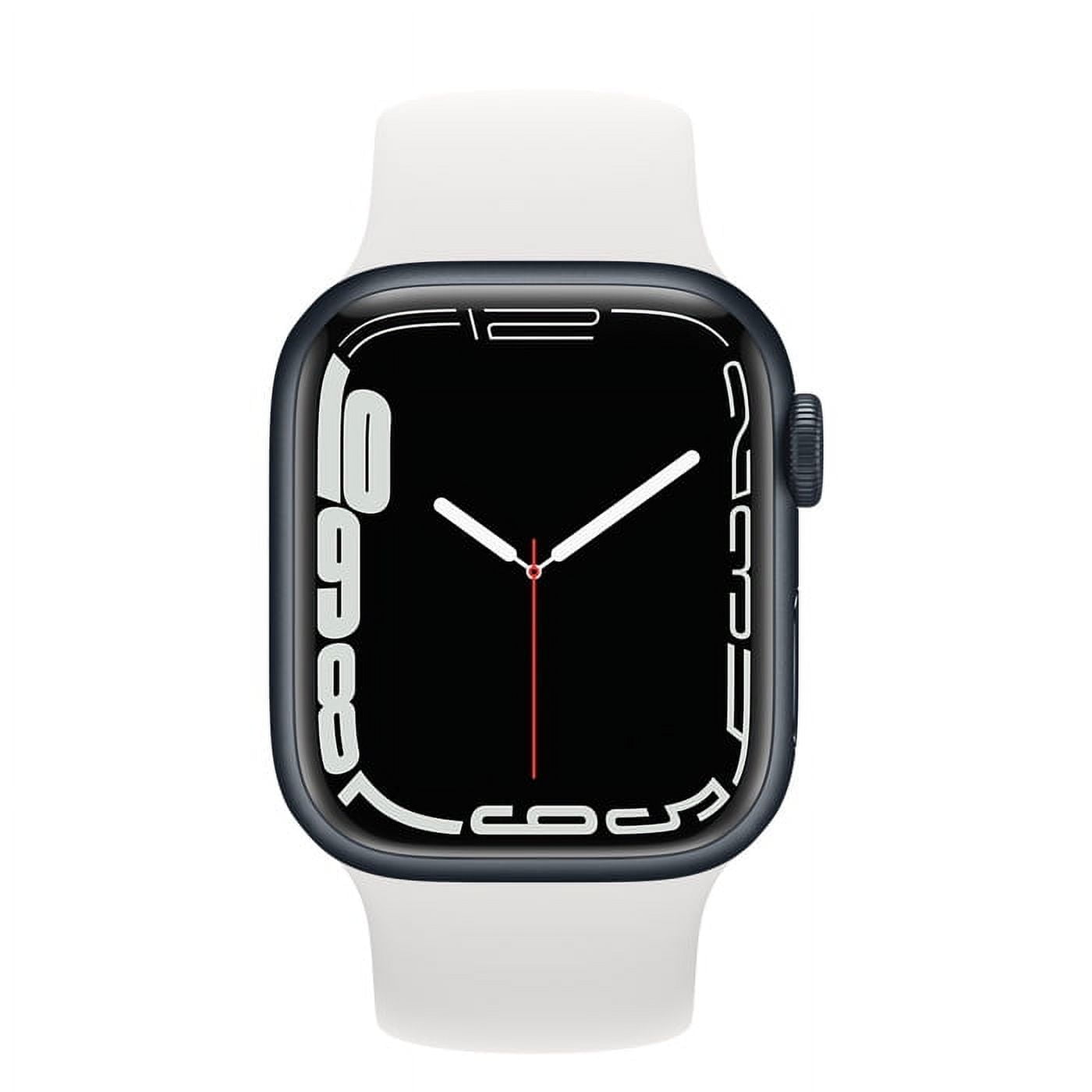 Apple ,Watch Series 7, Smart Watch, GPS + Cellular, with 18 Hour Battery Life, Fall detection, iOS, Midnight Aluminum Case with White Sport Band/45mm, 1