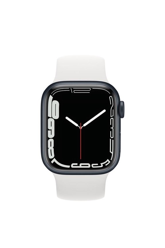 Pre-Owned Apple ,Watch Series 7, Smart Watch, GPS + Cellular, with 18 Hour Battery Life, Fall detection, iOS, Midnight Aluminum Case with White Sport Band/45mm, 1