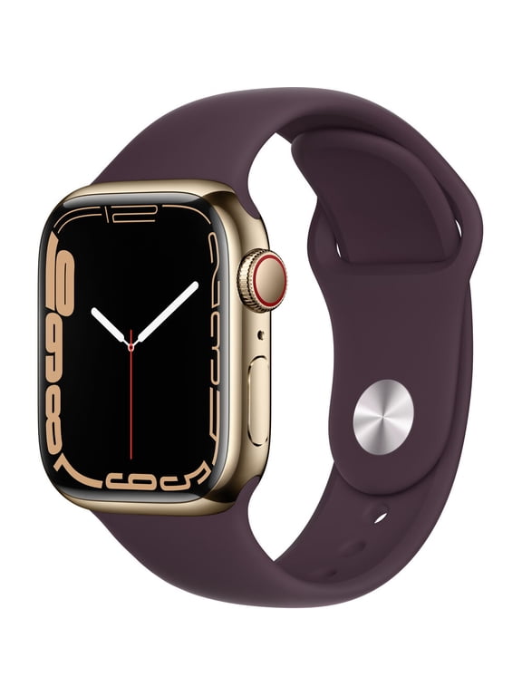 Pre-Owned Apple Watch Series 7 GPS + LTE 41mm Gold Stainless Steel, Dark Cherry Sport Band