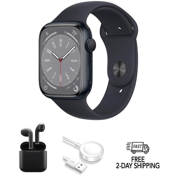 Pre-Owned Apple Watch Series 8 Aluminum 45mm GPS + Cellular Smart Watch, 18 Hours Battery Life, Midnight, 1 Each