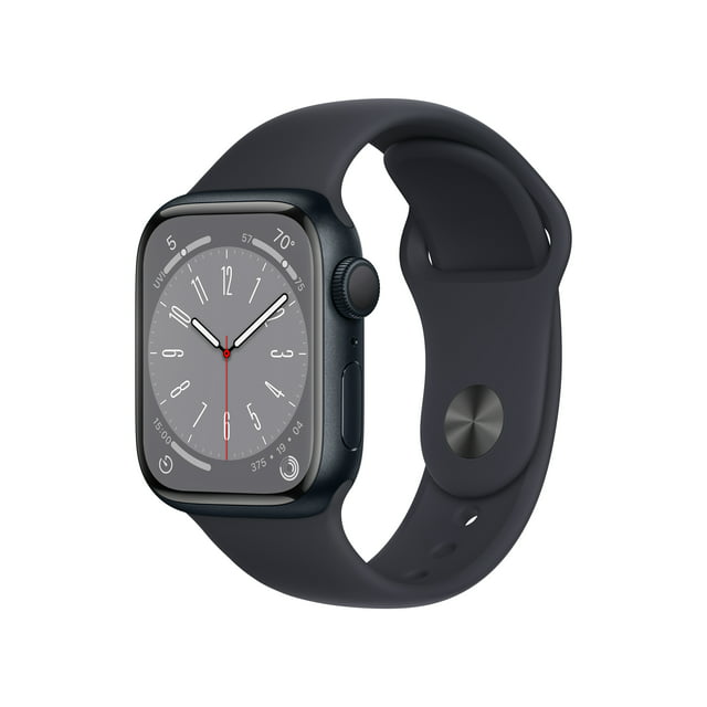 Apple Watch Series 8 GPS 41mm Midnight Aluminum Case with Midnight Sport Band - S/M. Fitness Tracker, Blood Oxygen & ECG Apps, Always-On Retina Display